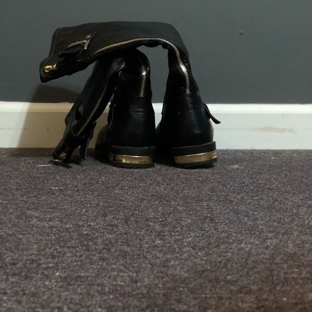 Size 7.5 black and gold riding boots
